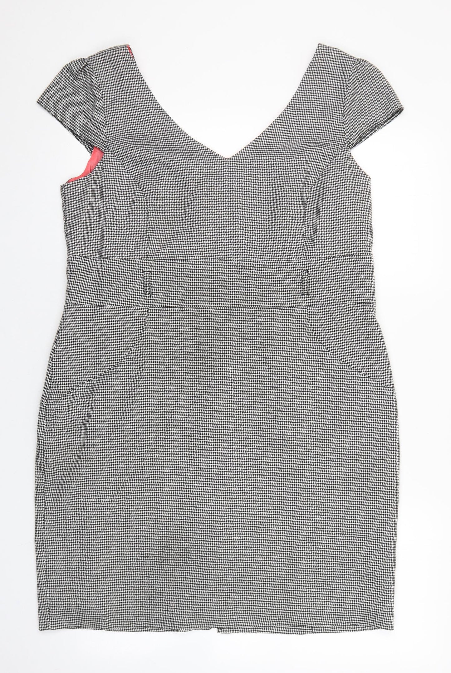 F&F Womens Black Geometric Polyester Shift Size 16 V-Neck Zip