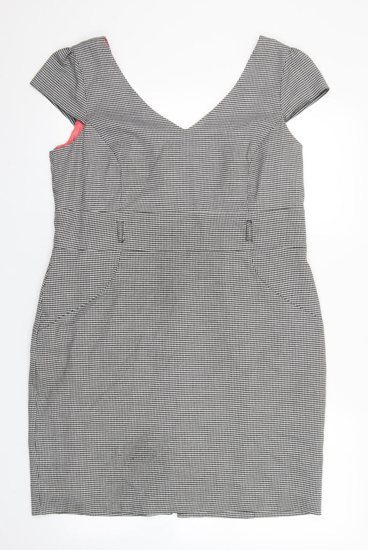F&F Womens Black Geometric Polyester Shift Size 16 V-Neck Zip