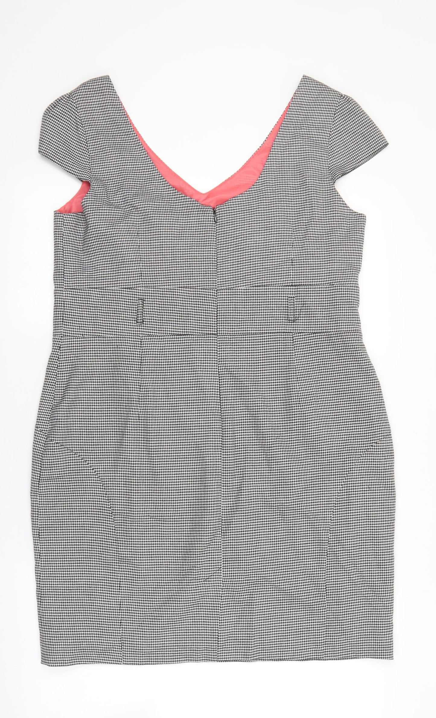 F&F Womens Black Geometric Polyester Shift Size 16 V-Neck Zip