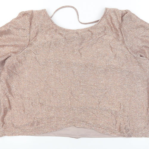 River Island Womens Pink Polyester Cropped T-Shirt Size 14 Round Neck - Metallic Detail