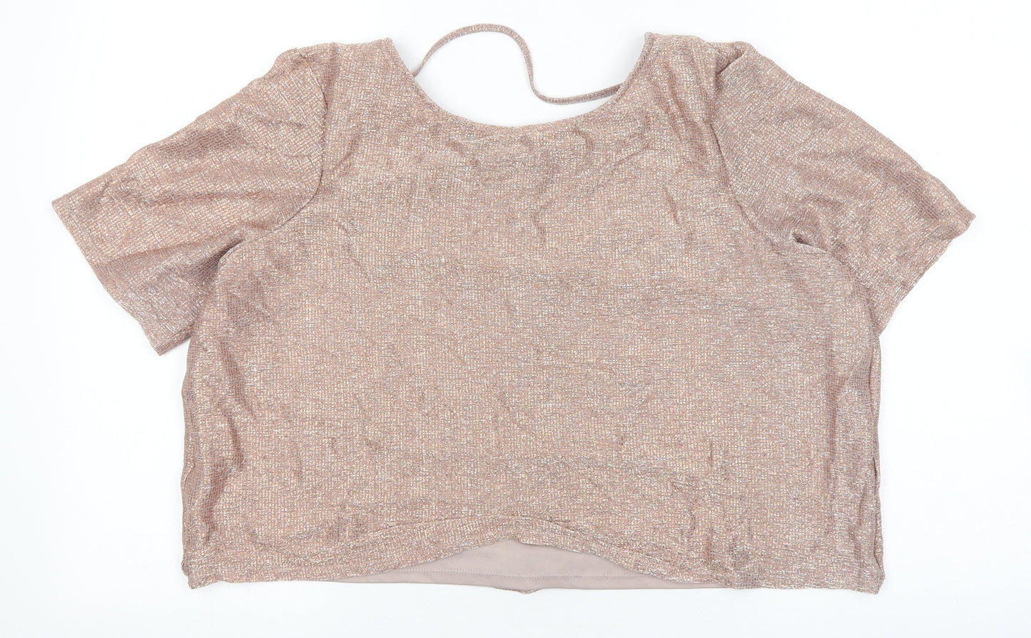 River Island Womens Pink Polyester Cropped T-Shirt Size 14 Round Neck - Metallic Detail