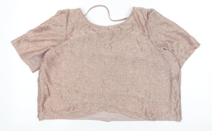 River Island Womens Pink Polyester Cropped T-Shirt Size 14 Round Neck - Metallic Detail