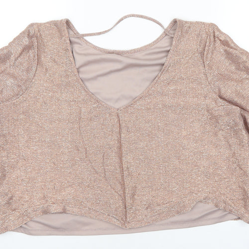River Island Womens Pink Polyester Cropped T-Shirt Size 14 Round Neck - Metallic Detail