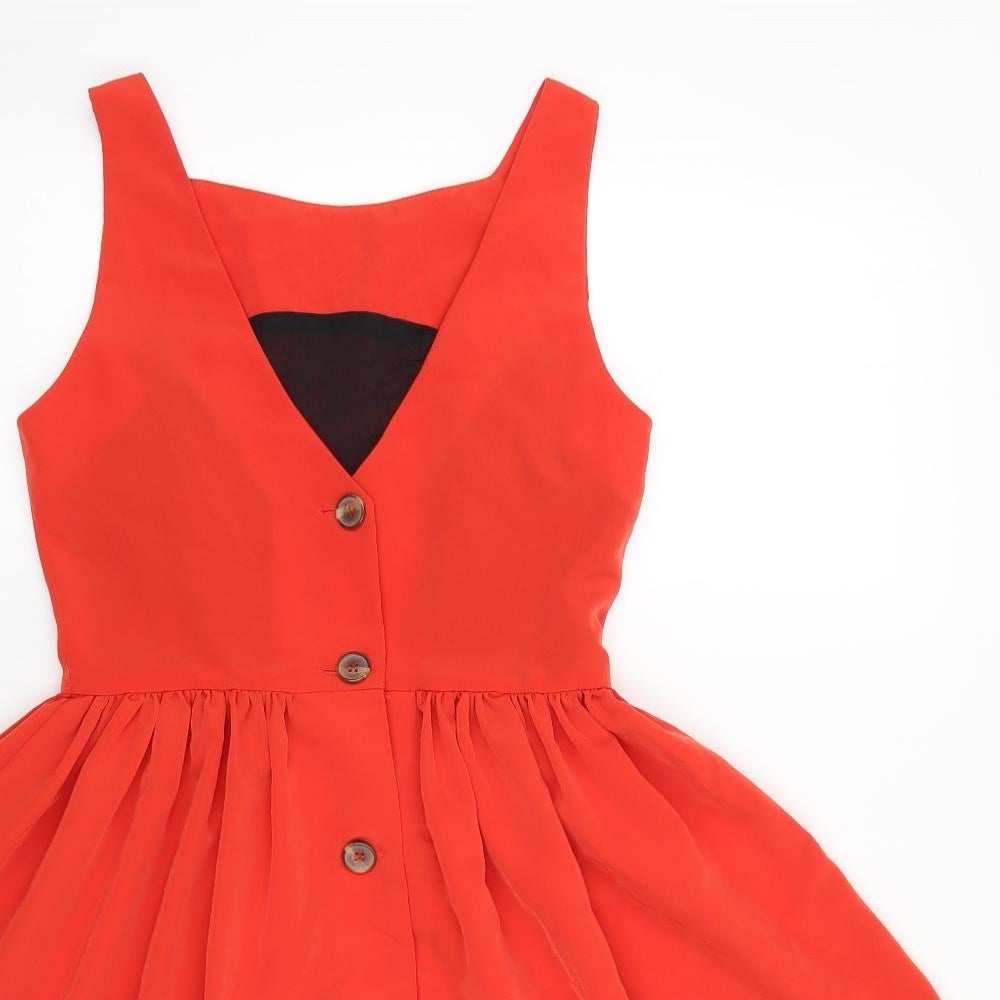 American Apparel Womens Red Polyester Skater Dress Size S Sweetheart Button