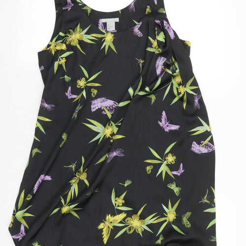 H&M Womens Black Floral Polyester Tank Dress Size 6 Scoop Neck Pullover