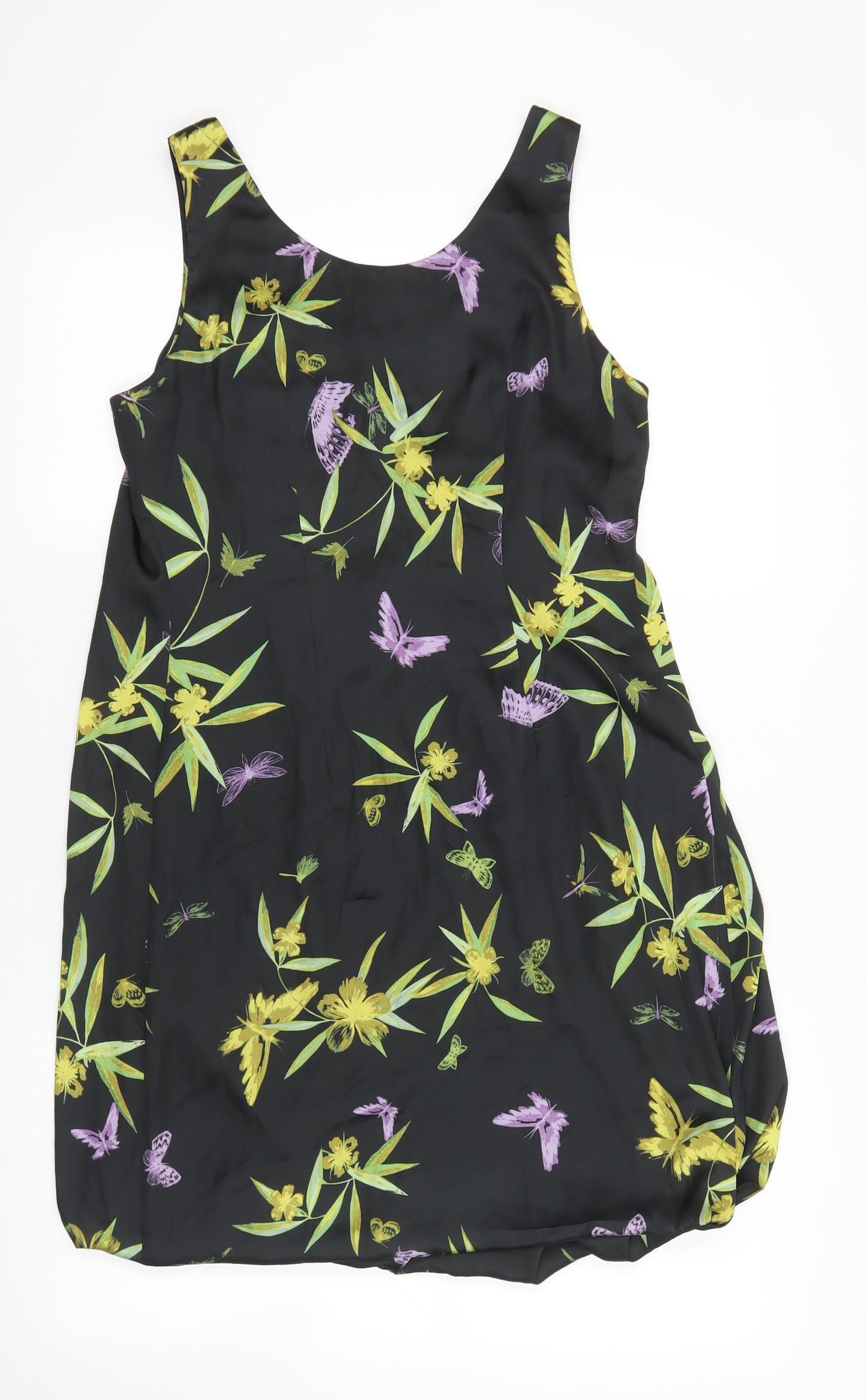 H&M Womens Black Floral Polyester Tank Dress Size 6 Scoop Neck Pullover