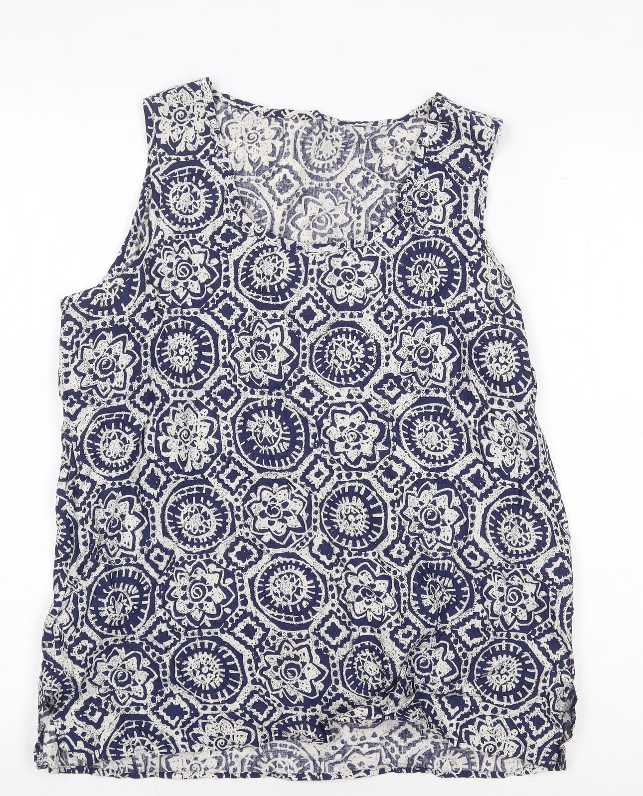 Marks and Spencer Womens Blue Geometric Viscose Basic Tank Size 12 Scoop Neck