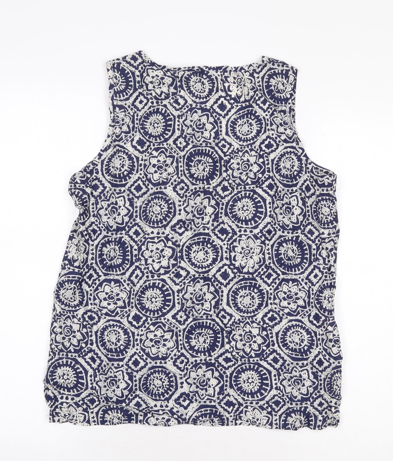 Marks and Spencer Womens Blue Geometric Viscose Basic Tank Size 12 Scoop Neck