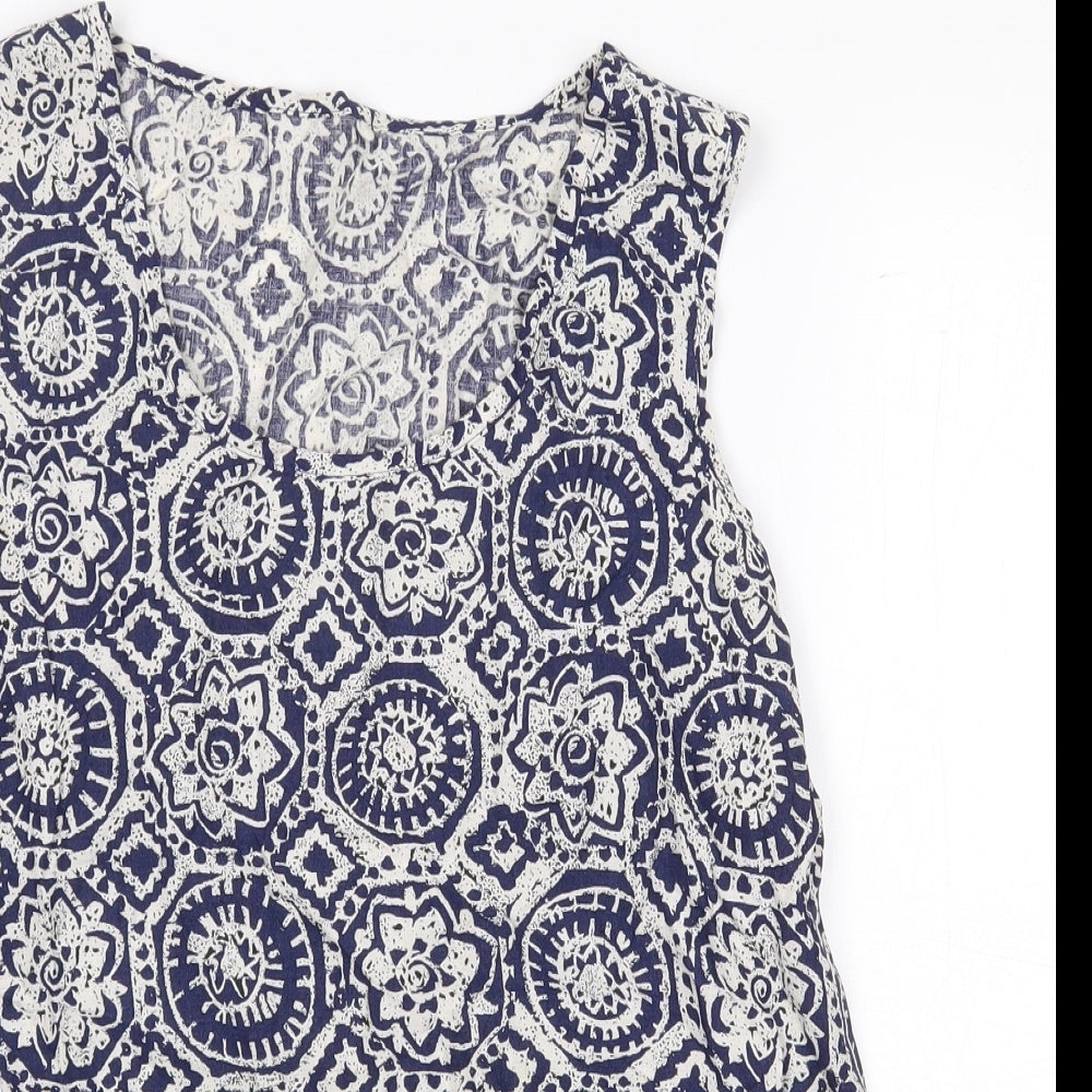 Marks and Spencer Womens Blue Geometric Viscose Basic Tank Size 12 Scoop Neck