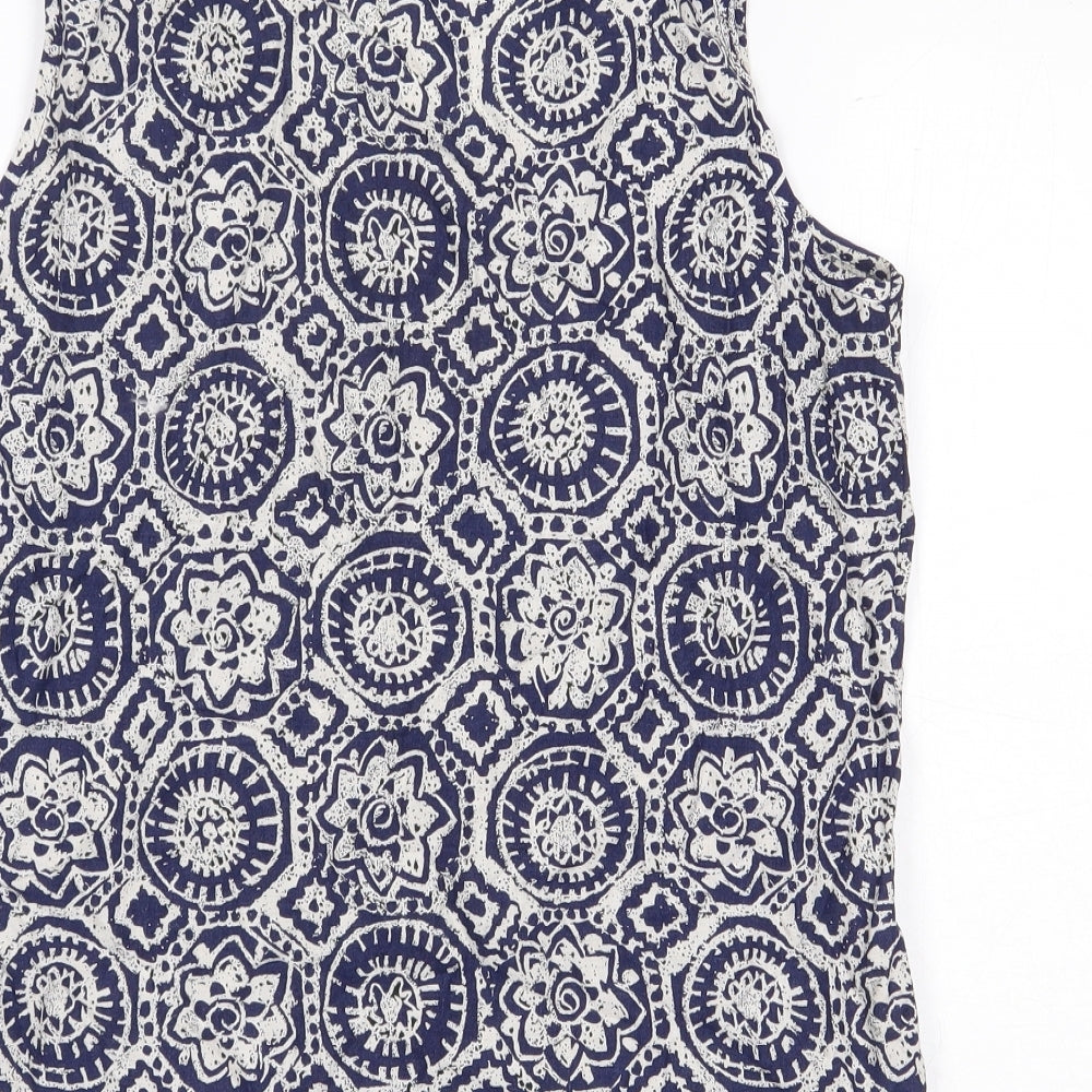 Marks and Spencer Womens Blue Geometric Viscose Basic Tank Size 12 Scoop Neck
