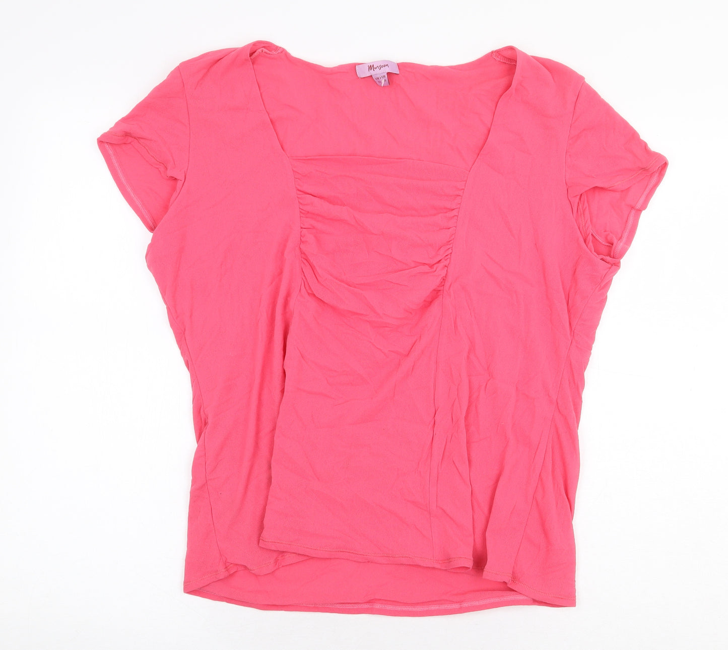 Monsoon Womens Pink Polyamide Basic T-Shirt Size 22 Square Neck