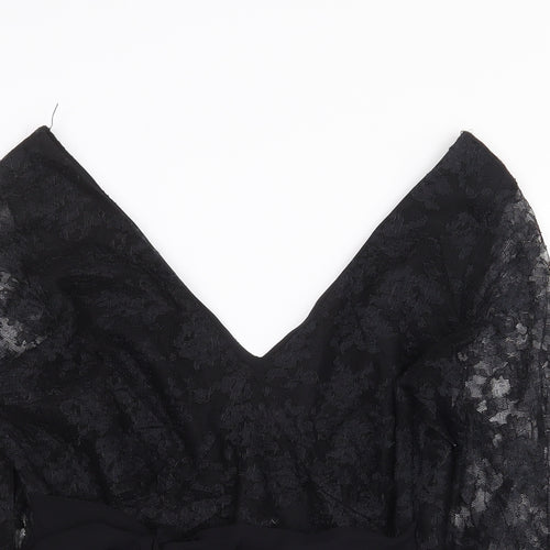 Monsoon Womens Black Nylon Basic Blouse Size 12 V-Neck