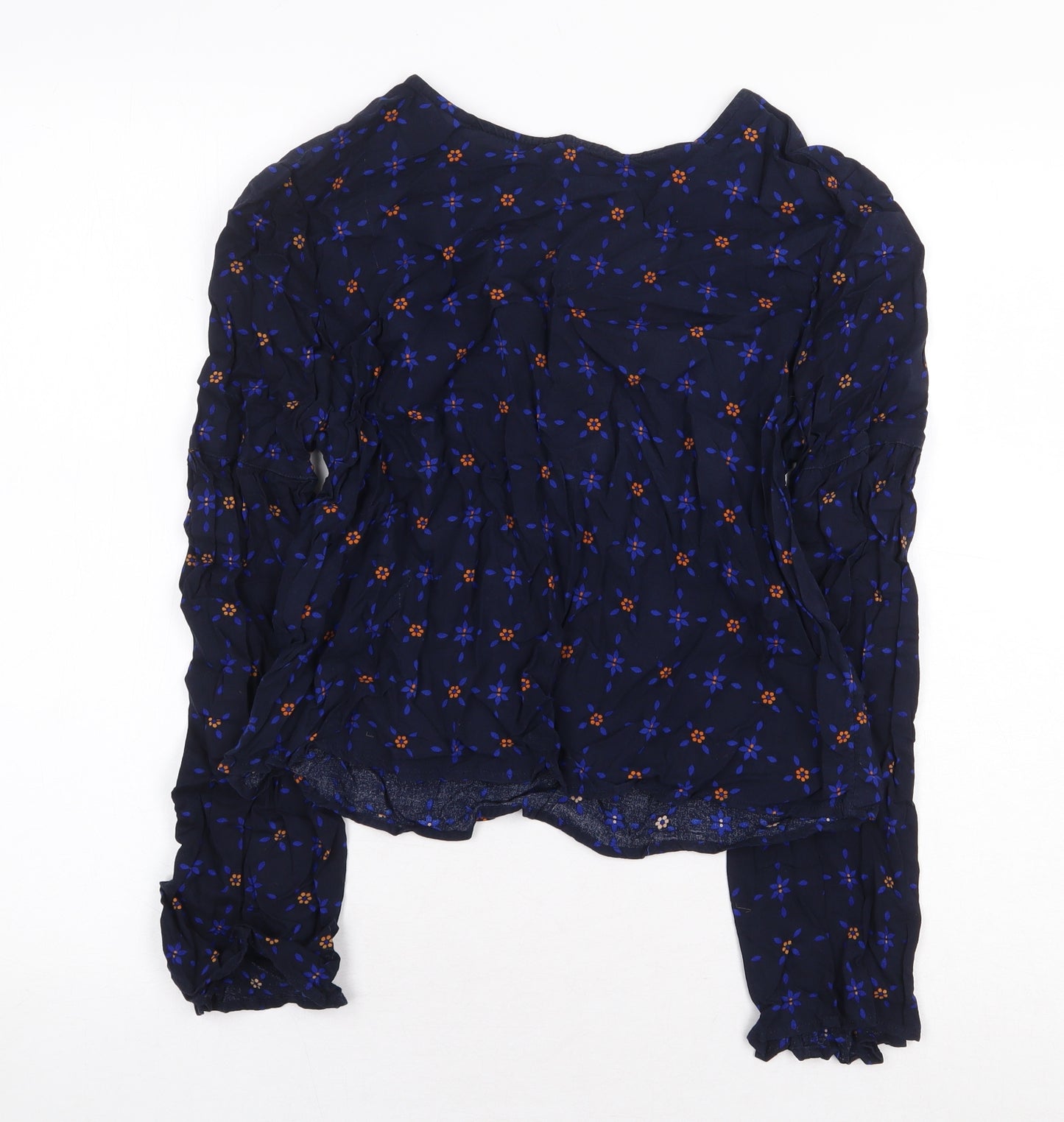 Marks and Spencer Womens Blue Geometric Viscose Basic Blouse Size 8 Round Neck