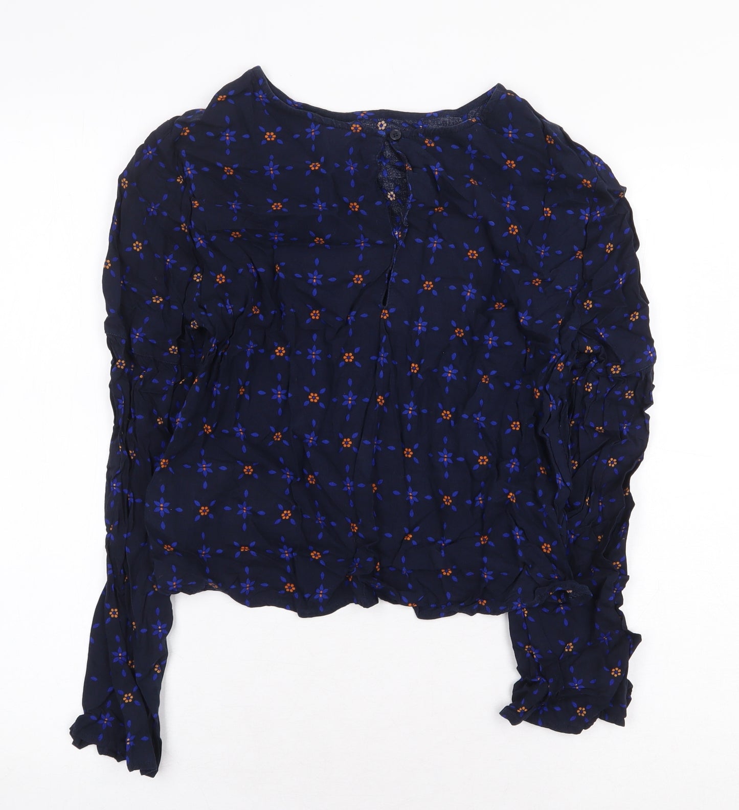 Marks and Spencer Womens Blue Geometric Viscose Basic Blouse Size 8 Round Neck