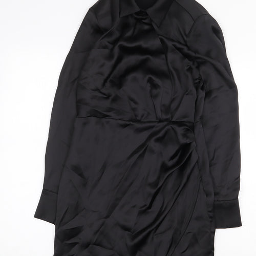 Stradivarius Womens Black Herringbone Polyester Shift Size S Collared Zip