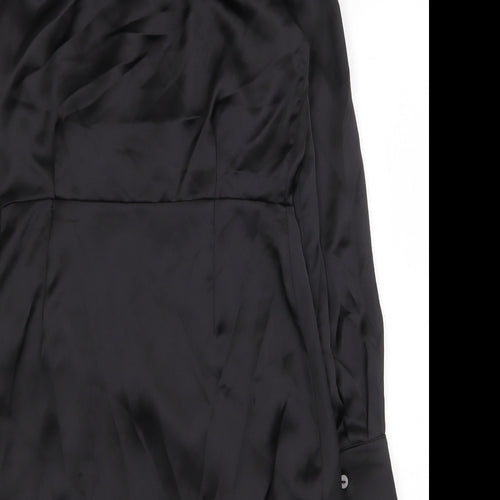 Stradivarius Womens Black Herringbone Polyester Shift Size S Collared Zip