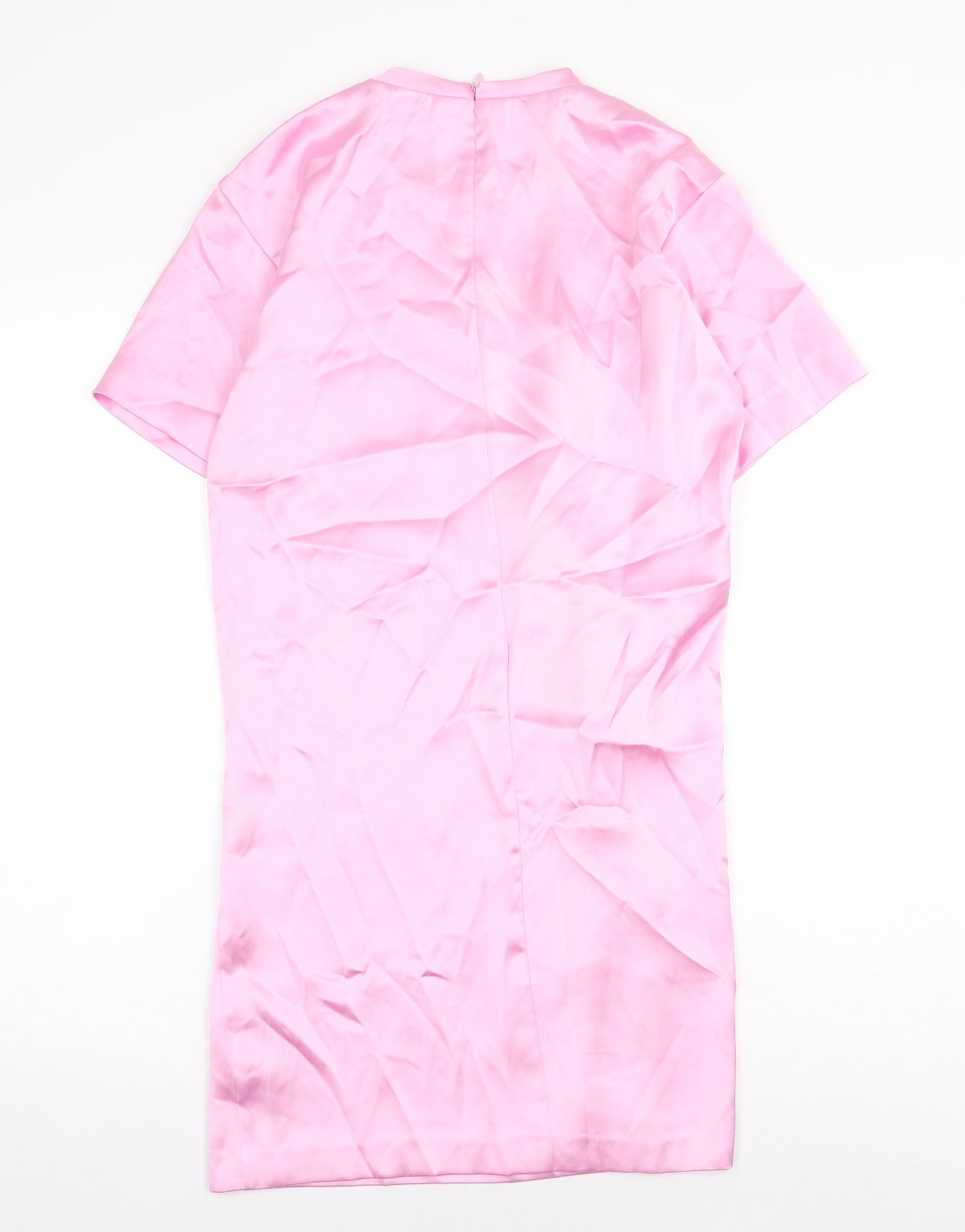 Zara Womens Pink Polyester T-Shirt Dress Size XS Crew Neck Zip - Twist Detail