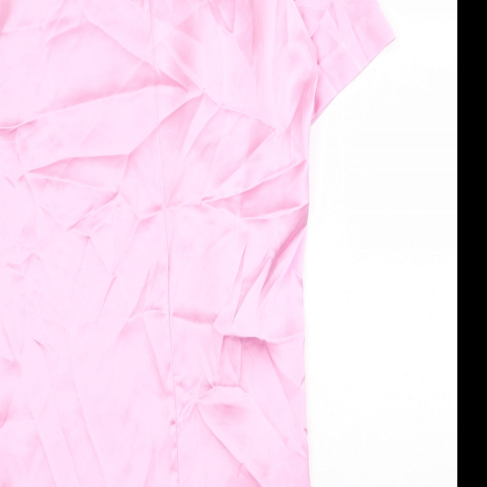 Zara Womens Pink Polyester T-Shirt Dress Size XS Crew Neck Zip - Twist Detail