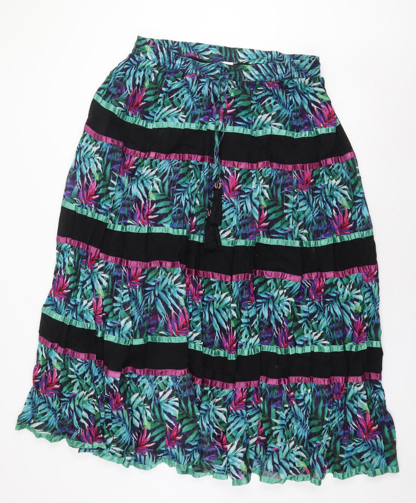 Roman Womens Green Geometric Cotton Pleated Skirt Size 16 Tie