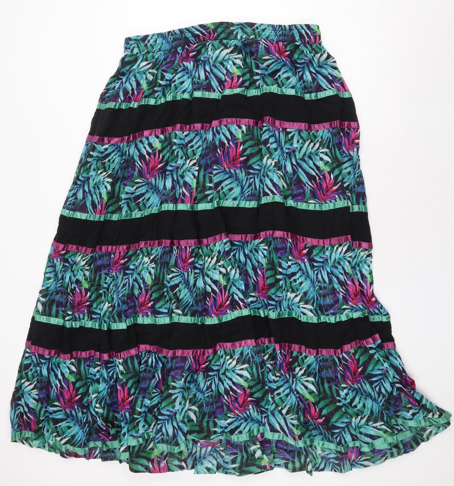 Roman Womens Green Geometric Cotton Pleated Skirt Size 16 Tie