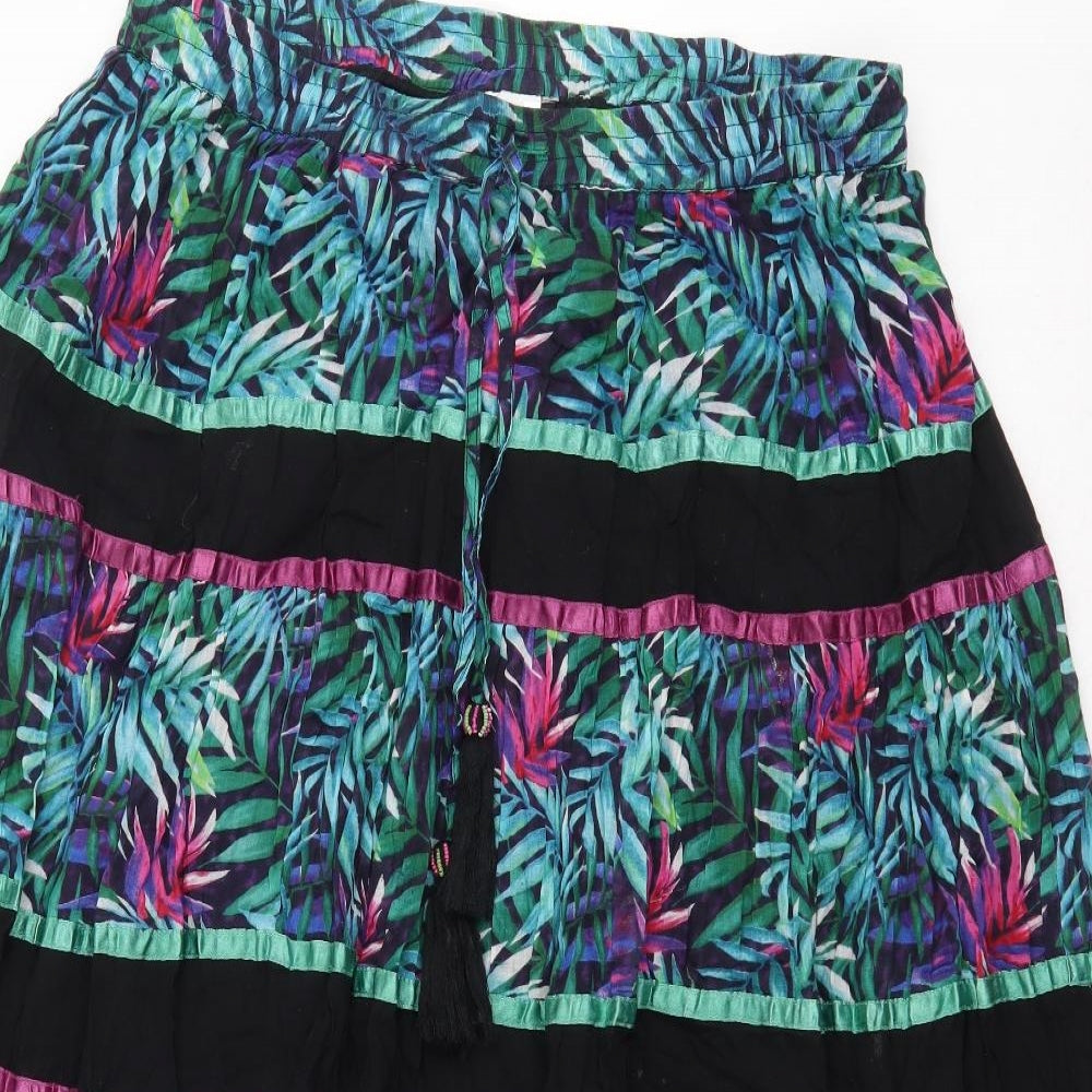 Roman Womens Green Geometric Cotton Pleated Skirt Size 16 Tie