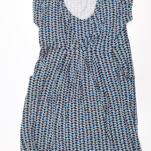 JoJo Maman Bébé Womens Blue Geometric Viscose A-Line Size L Scoop Neck Pullover