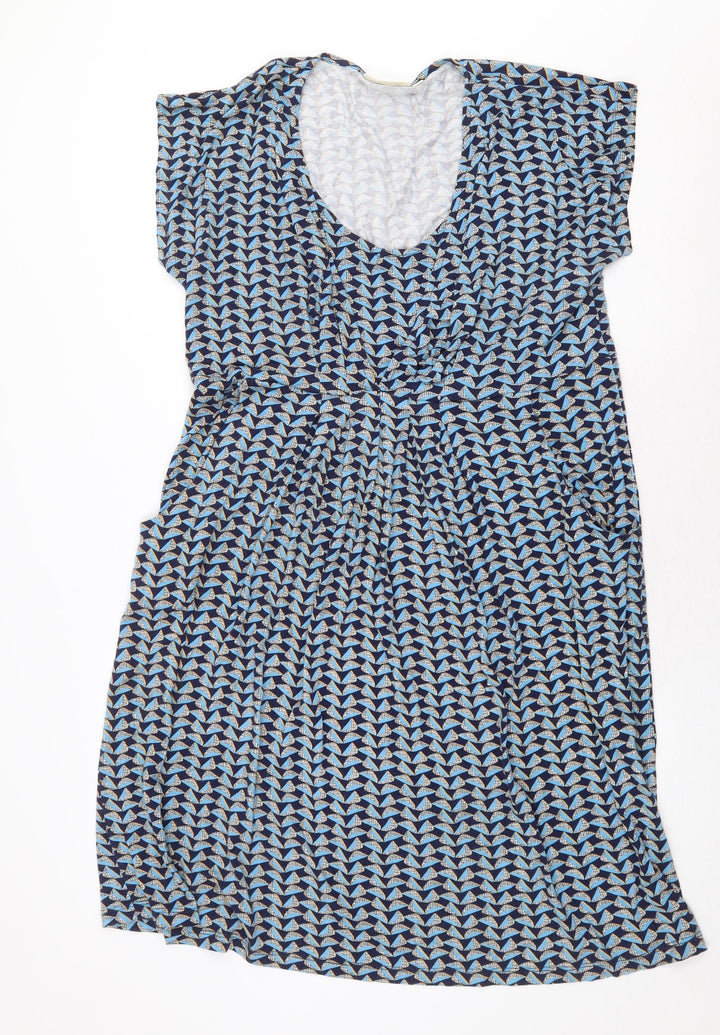 JoJo Maman Bébé Womens Blue Geometric Viscose A-Line Size L Scoop Neck Pullover