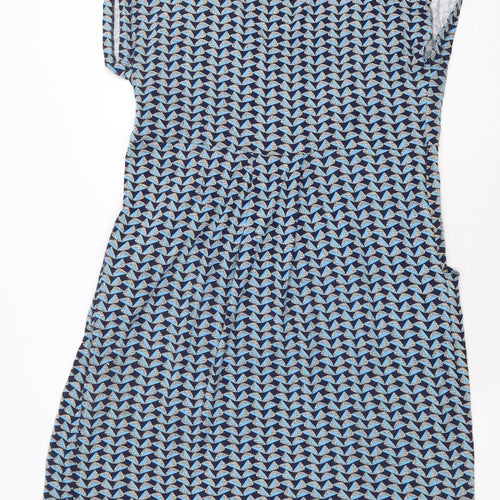 JoJo Maman Bébé Womens Blue Geometric Viscose A-Line Size L Scoop Neck Pullover