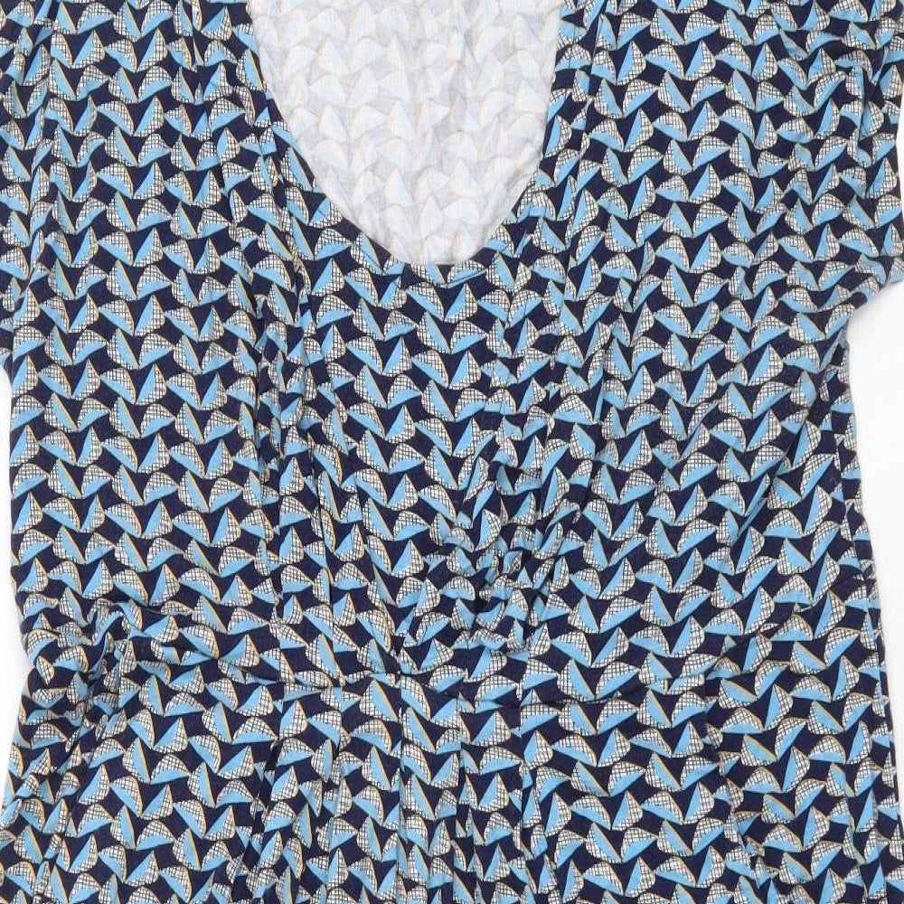 JoJo Maman Bébé Womens Blue Geometric Viscose A-Line Size L Scoop Neck Pullover