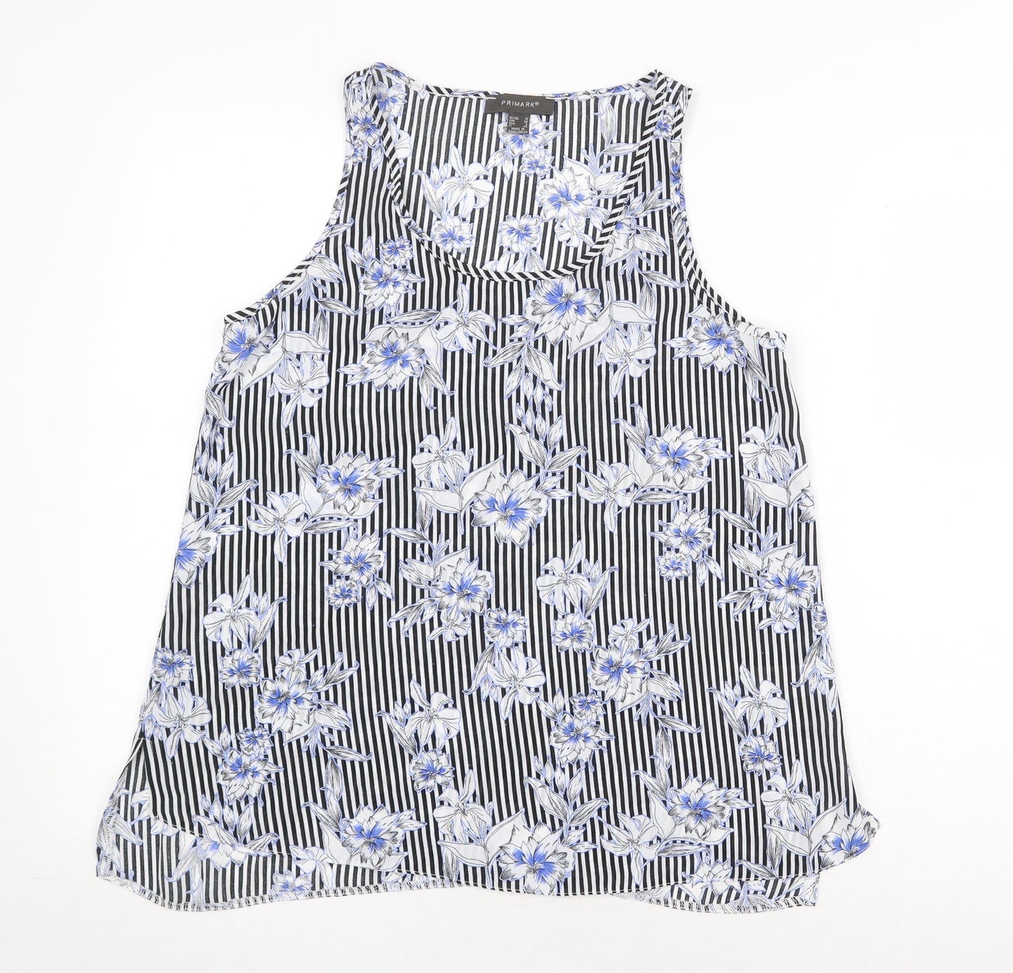 Primark Womens Multicoloured Striped Polyester Basic Tank Size 10 Scoop Neck - Flower Pattern