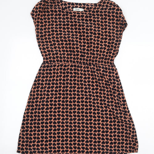 Maisy Womens Orange Geometric Polyester Skater Dress Size XS Boat Neck Pullover - Heart Print