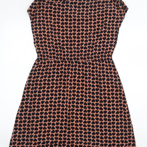 Maisy Womens Orange Geometric Polyester Skater Dress Size XS Boat Neck Pullover - Heart Print
