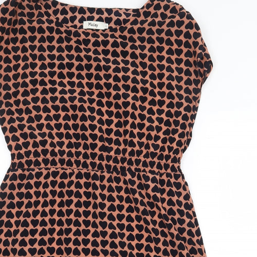 Maisy Womens Orange Geometric Polyester Skater Dress Size XS Boat Neck Pullover - Heart Print