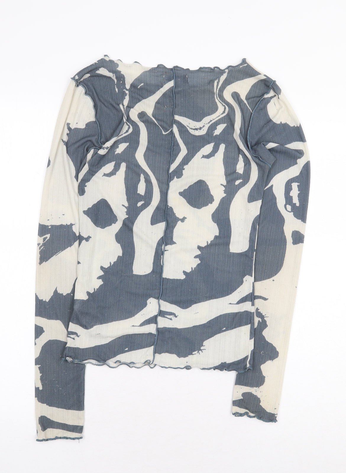 Topshop Womens Grey Geometric Polyester Basic T-Shirt Size 10 V-Neck - Lettuce Hem