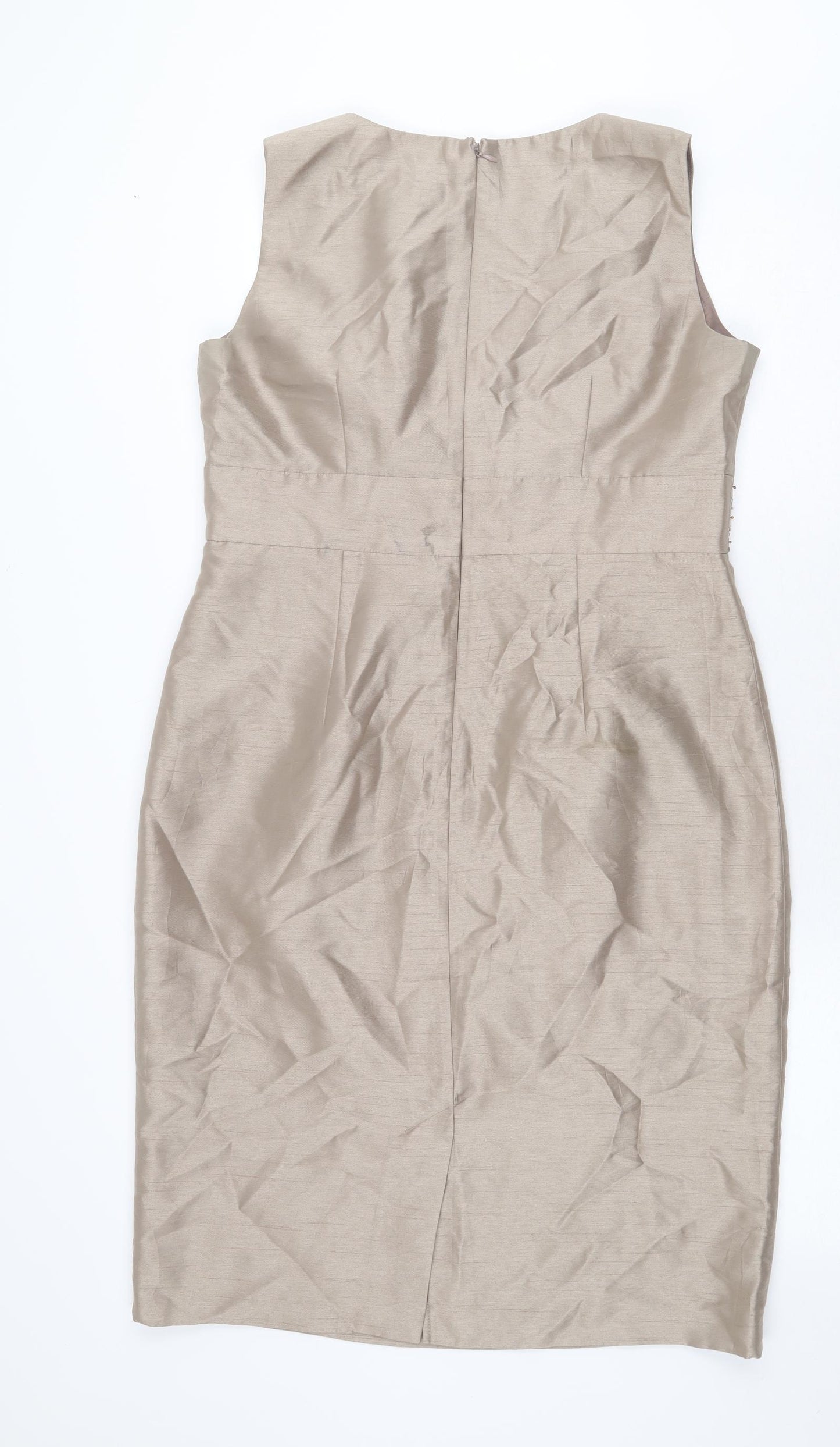 Davids Bridal Womens Gold Nylon Pencil Dress Size 12 Boat Neck Zip