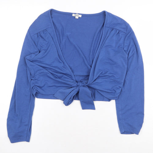 Text Womens Blue Polyester Cropped T-Shirt Size S V-Neck - Knot Front