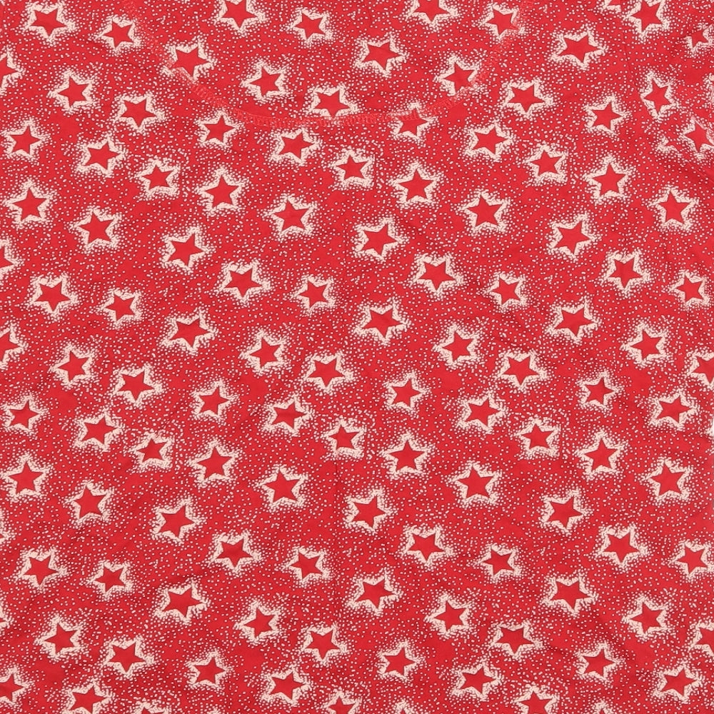 Marks and Spencer Womens Red Geometric 100% Cotton Basic T-Shirt Size 12 Scoop Neck - Star Print