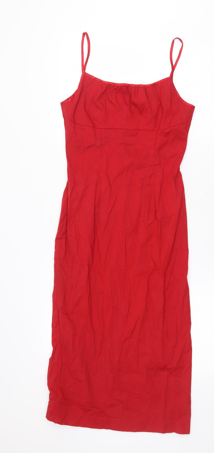 Warehouse Womens Red Herringbone Cotton Slip Dress Size 8 Scoop Neck Zip