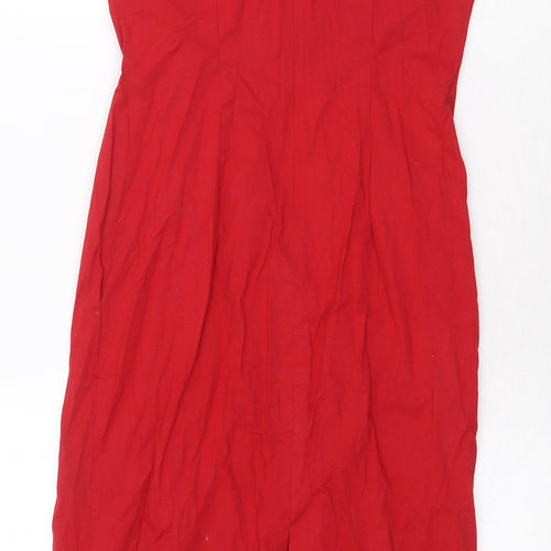 Warehouse Womens Red Herringbone Cotton Slip Dress Size 8 Scoop Neck Zip