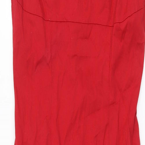 Warehouse Womens Red Herringbone Cotton Slip Dress Size 8 Scoop Neck Zip