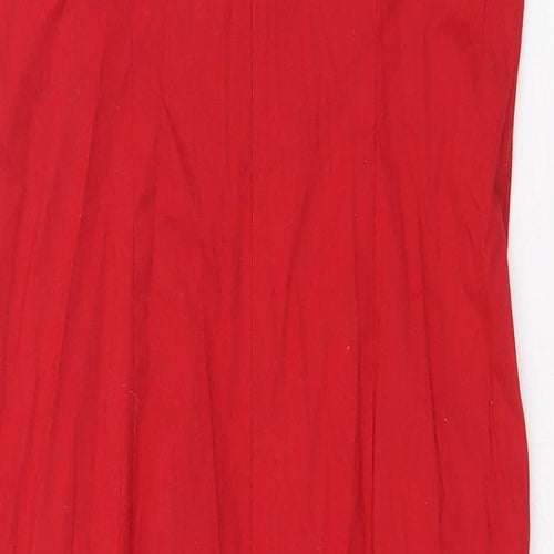 Warehouse Womens Red Herringbone Cotton Slip Dress Size 8 Scoop Neck Zip
