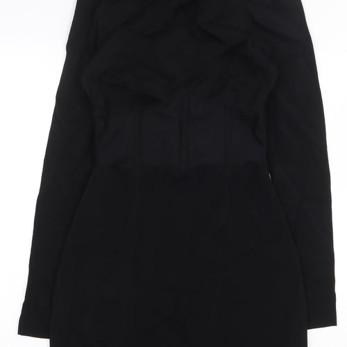 Zara Womens Black Polyamide Pencil Dress Size S Boat Neck Zip