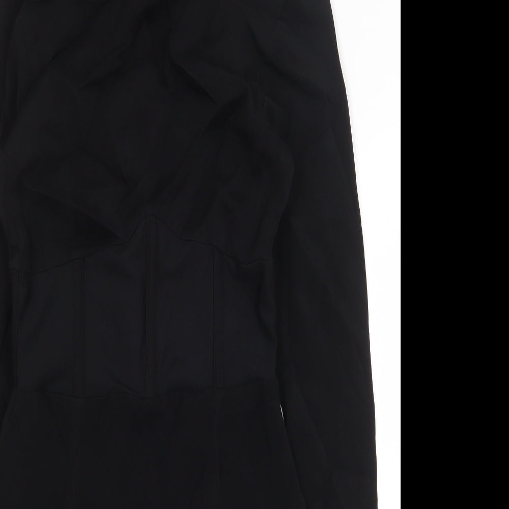 Zara Womens Black Polyamide Pencil Dress Size S Boat Neck Zip