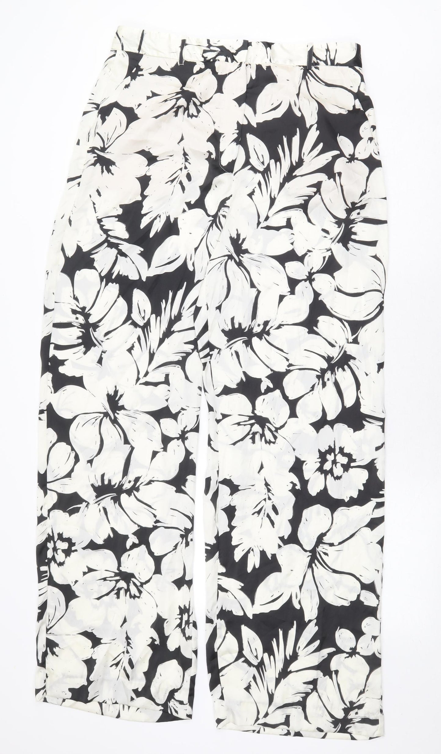 Zara Womens White Geometric Polyester Trousers Size XL Regular Zip