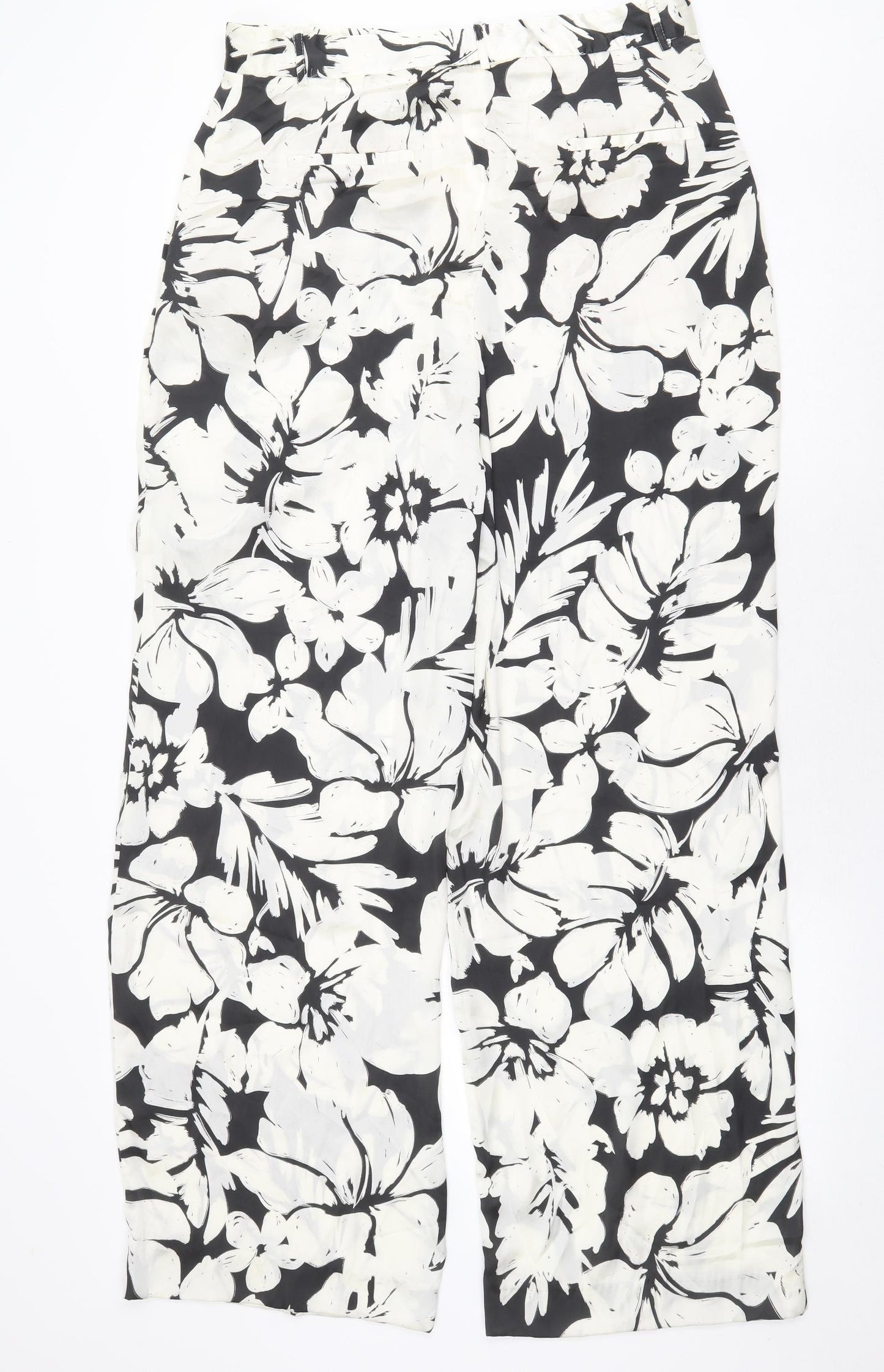 Zara Womens White Geometric Polyester Trousers Size XL Regular Zip