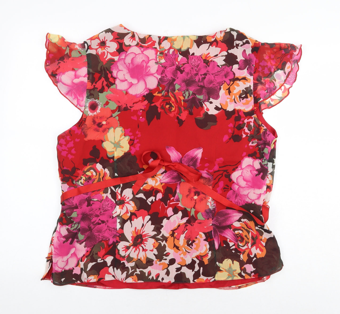 Roman Originals Womens Red Floral Polyester Basic Blouse Size 18 Boat Neck