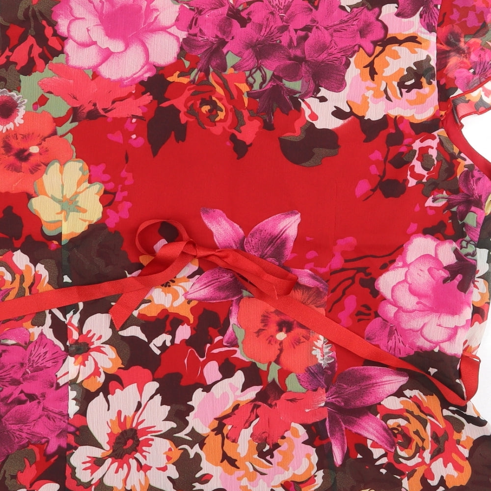 Roman Originals Womens Red Floral Polyester Basic Blouse Size 18 Boat Neck