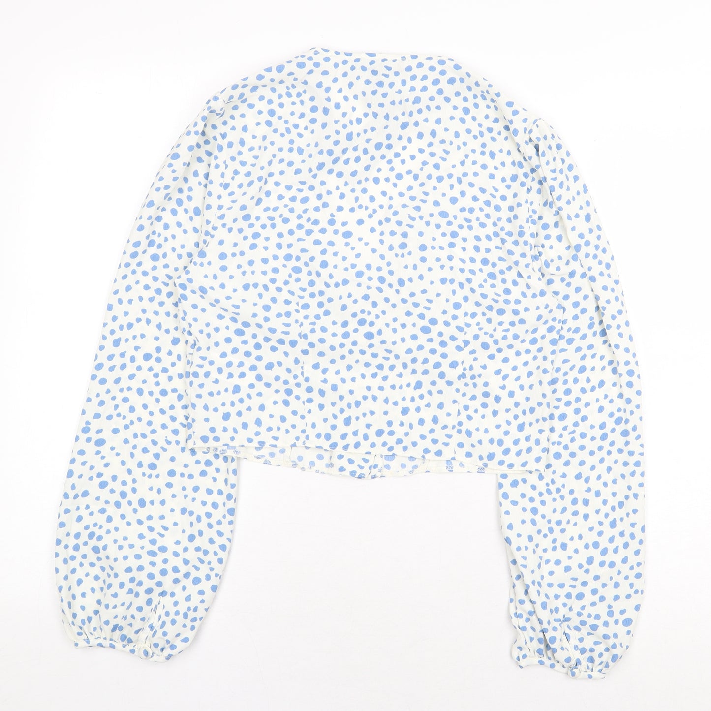 Primark Womens White Animal Print Polyester Basic Blouse Size 10 V-Neck