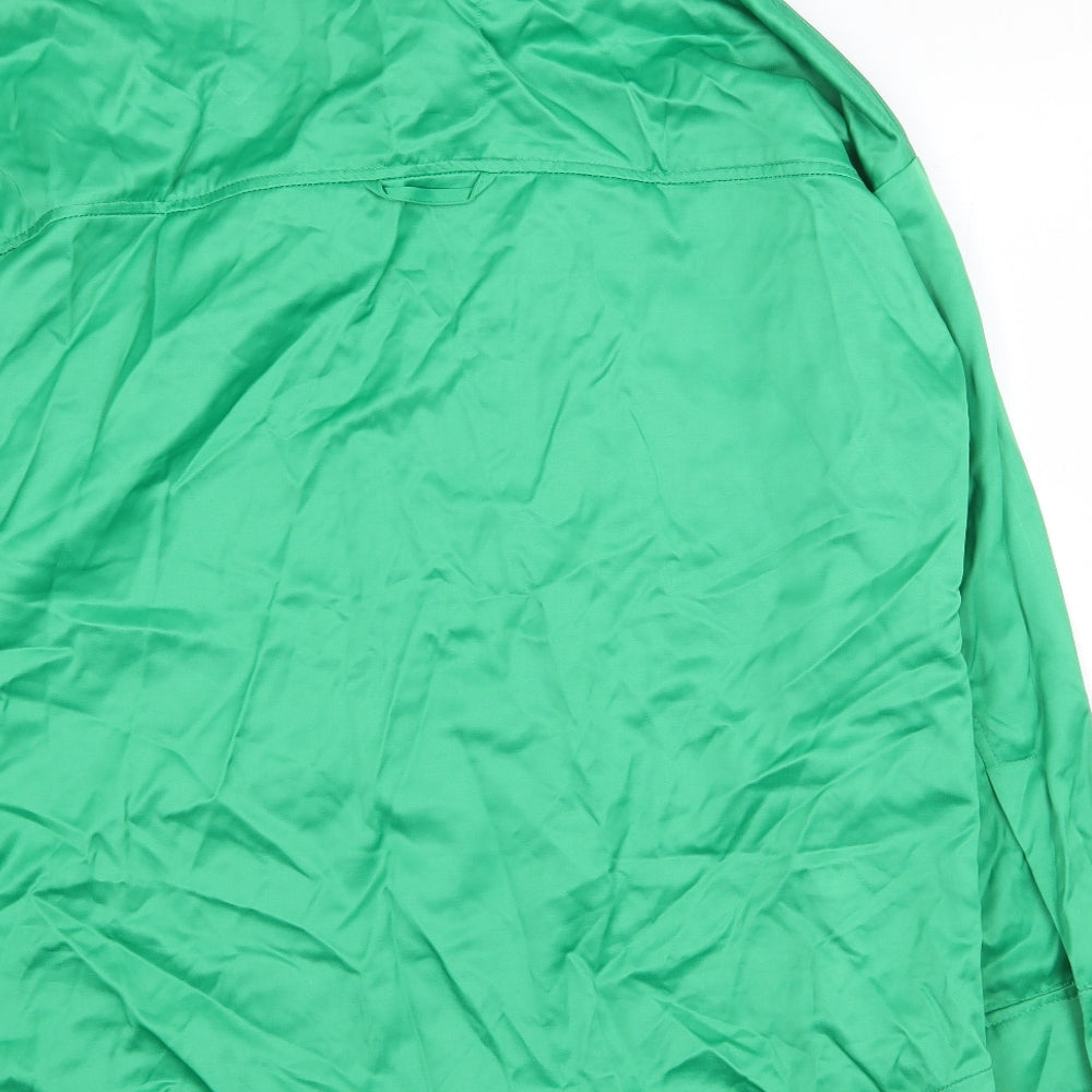 Zara Womens Green Viscose Basic Button-Up Size S Collared