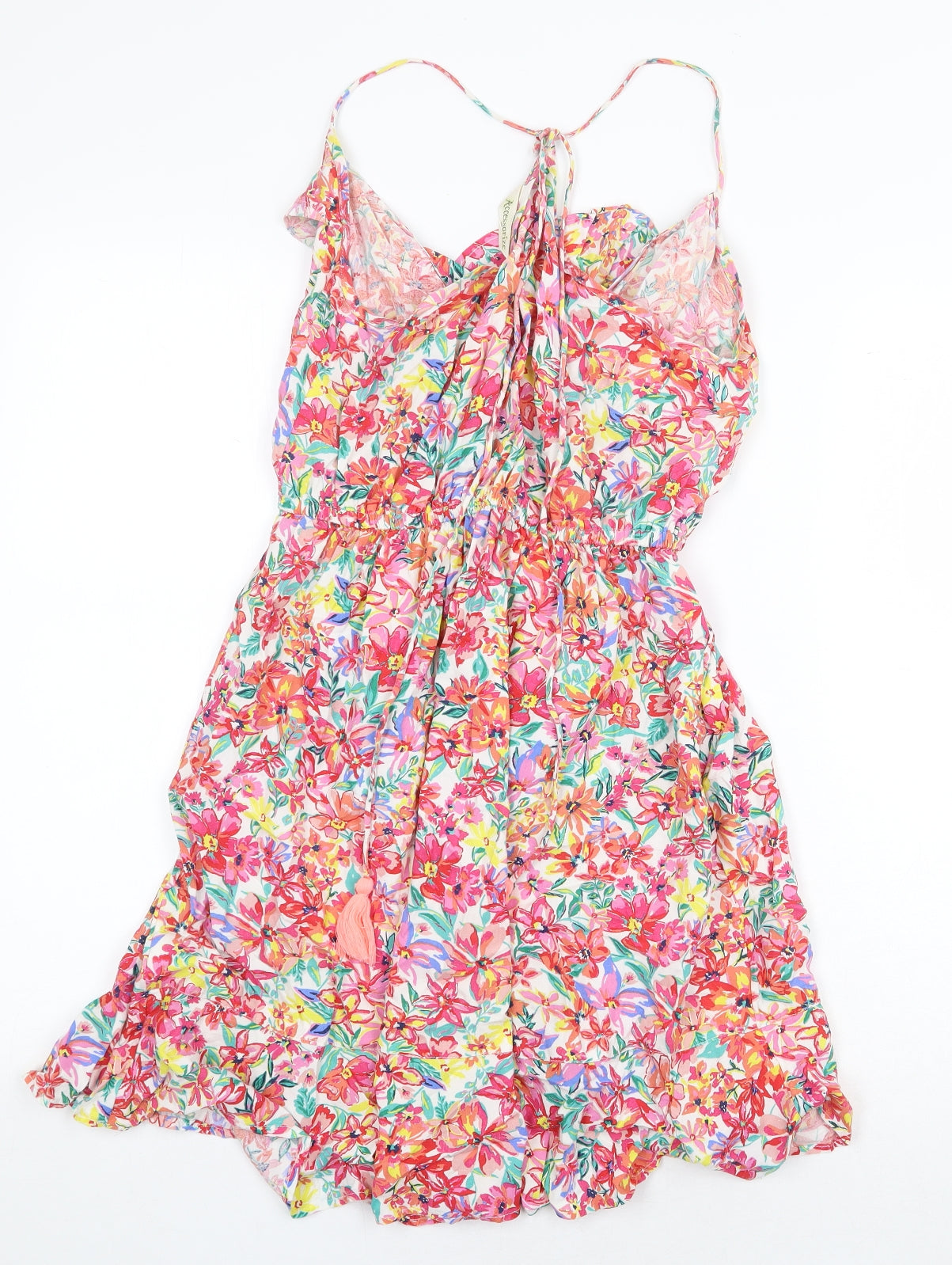 Accessorize Womens Multicoloured Floral Viscose Fit & Flare Size XS V-Neck Tie
